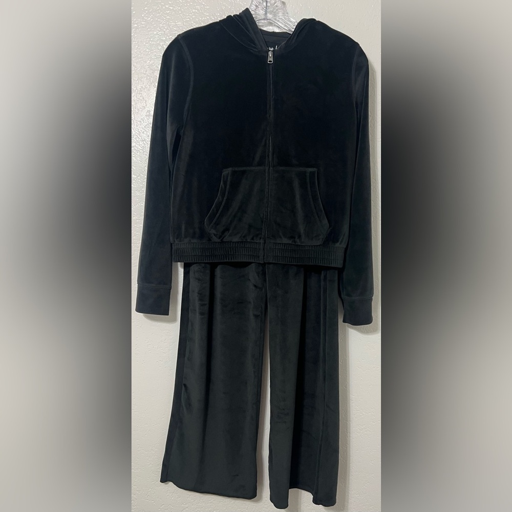 Abercrombie Kids Black Velour Zip Hoodie & Wide-Leg Pant Set (Size 13/14)